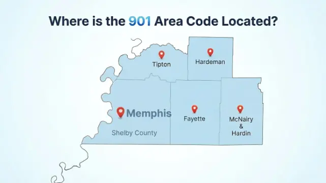 Where is the 901 area code located — southwestern Tennessee map
