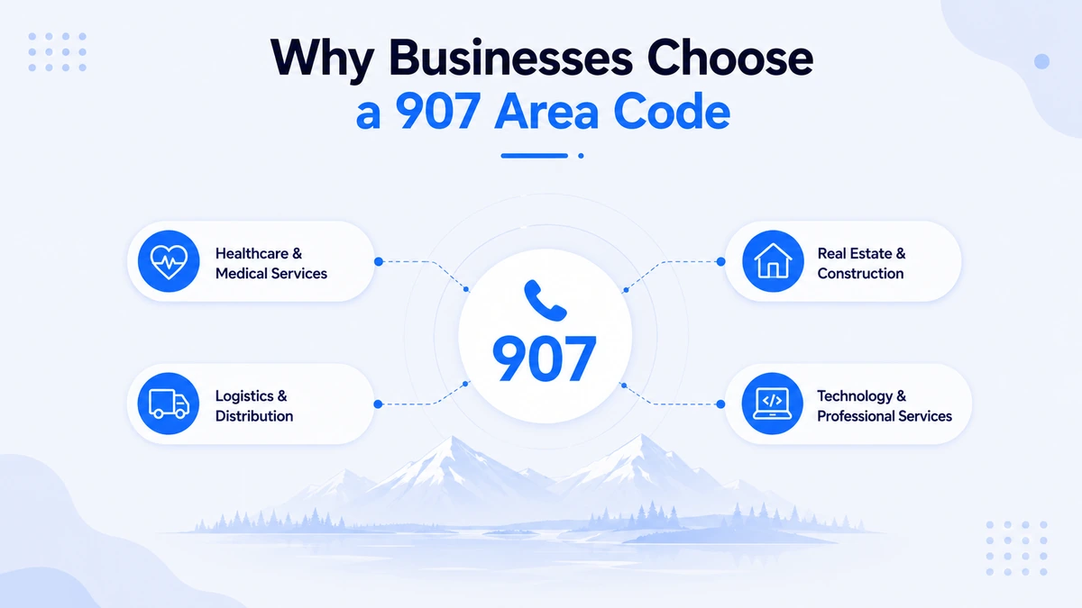 Why businesses choose a 907 area code — Alaska oil and gas, commercial fishing, military, wilderness tourism, and healthcare industries