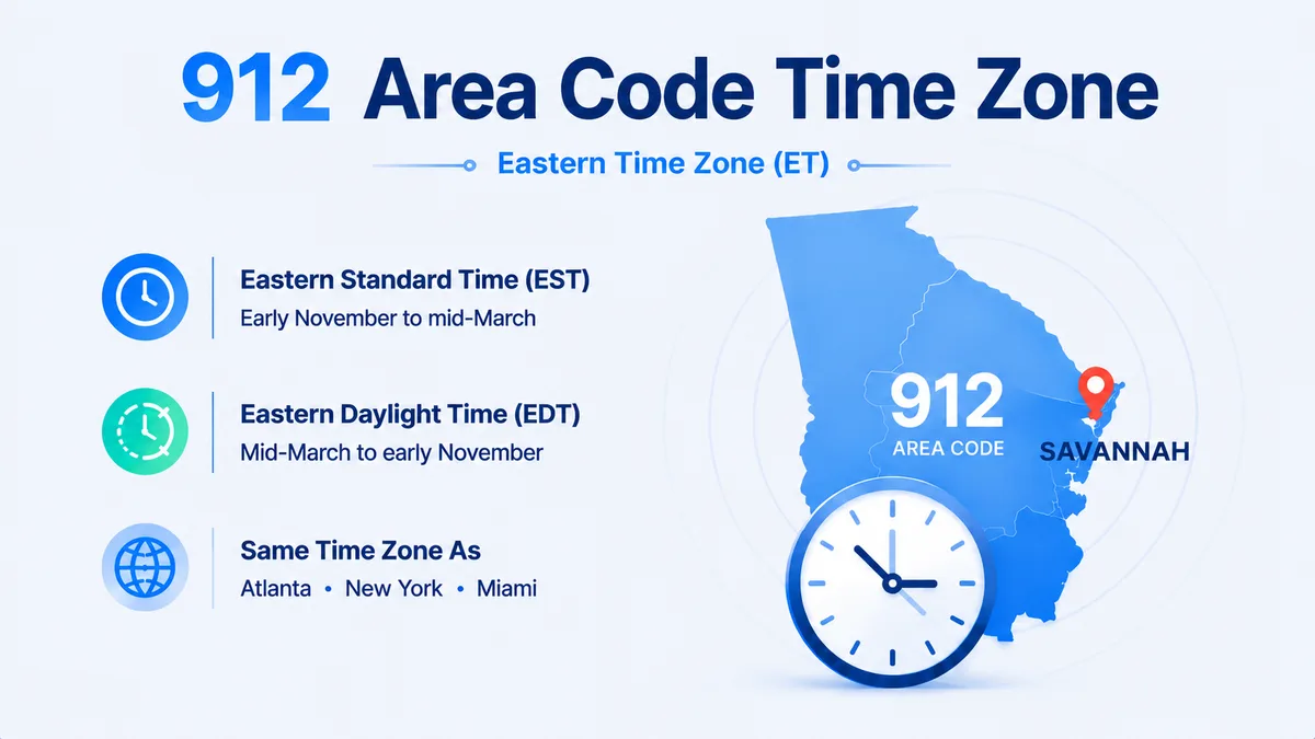 912 area code Eastern Time Zone dialing guide Georgia
