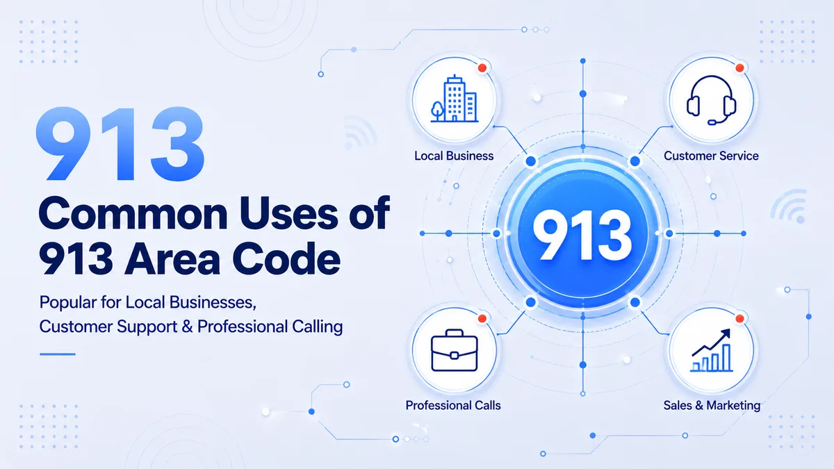 Common uses of the 913 area code — residential business and government in Kansas