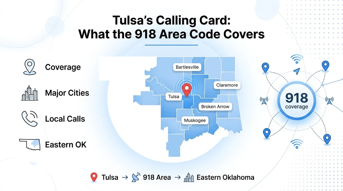 918 area code coverage — Tulsa and eastern Oklahoma across roughly 29 counties