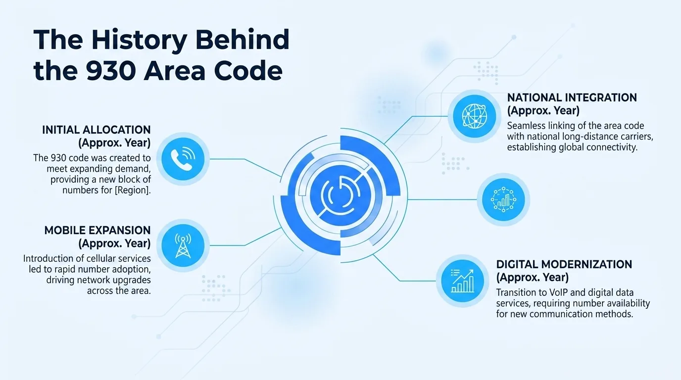 The history of the 930 area code — from initial allocation through modern overlay