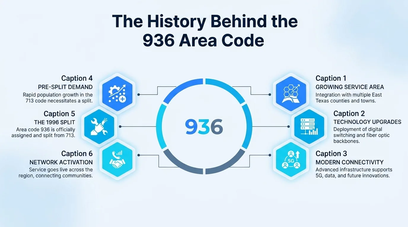 The history behind the 936 area code — growing service area, technology upgrades, and network activation timeline