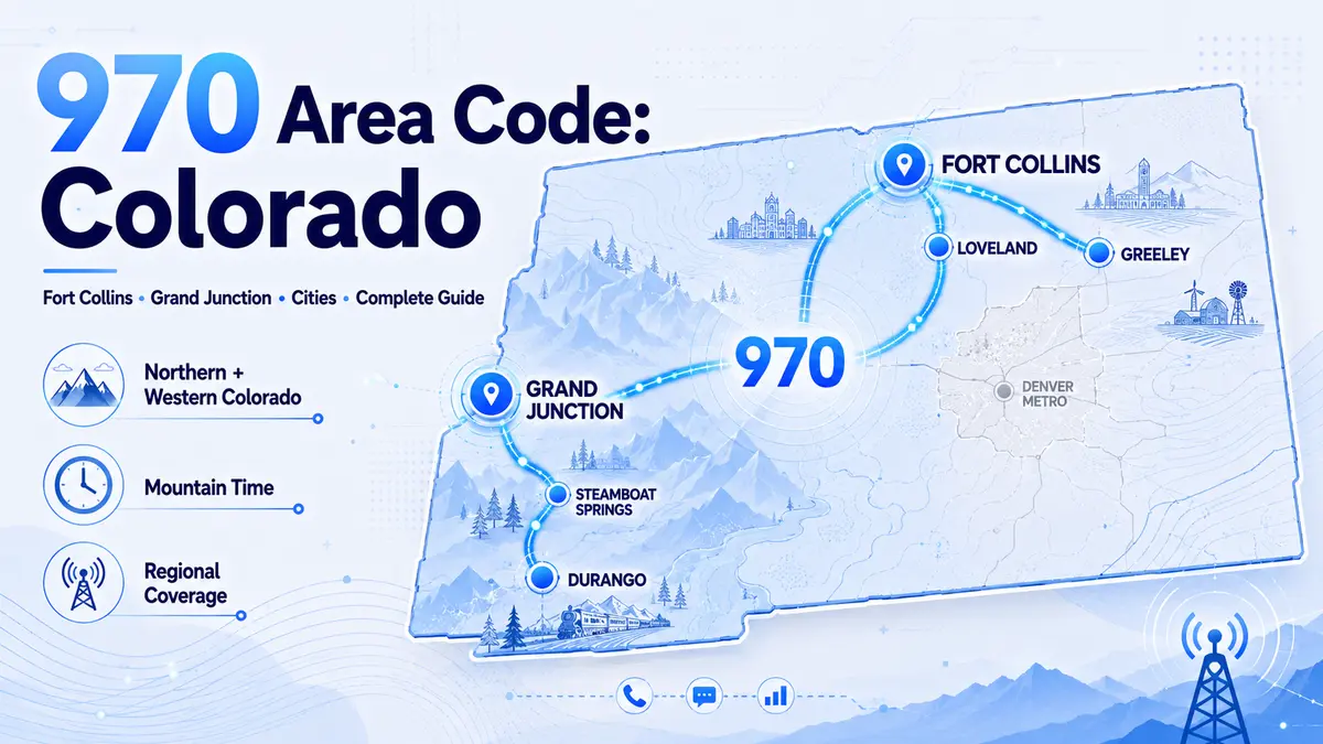 Colorado Rocky Mountains and the 970 area code — western and northern Colorado covering Fort Collins, Grand Junction, Durango, Steamboat Springs, Aspen, Vail, Loveland, Glenwood Springs, Montrose, Telluride, and Greeley on Mountain Time