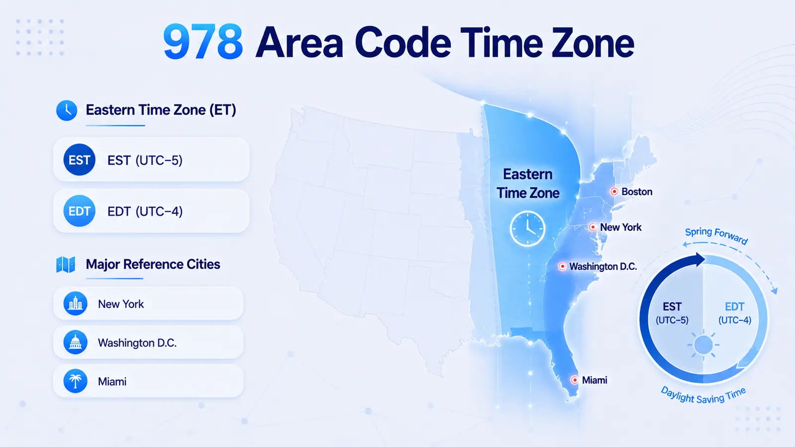 978 area code time zone — Eastern Time Zone (EST/EDT) covering northeastern Massachusetts