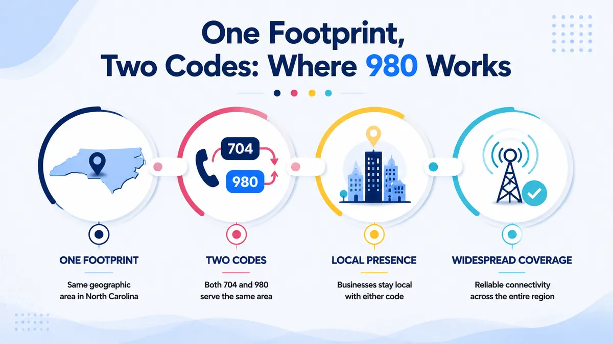One footprint, two codes — the shared 980 and 704 coverage map across the Charlotte region