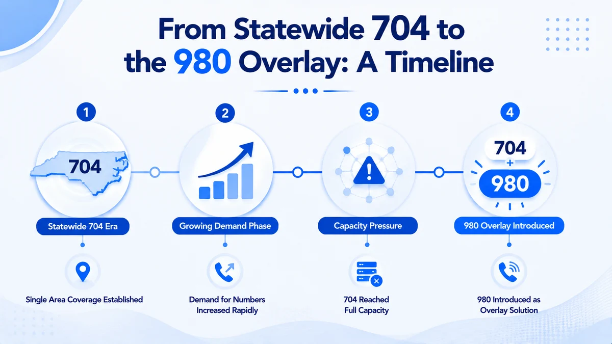 980 area code history — from North Carolina's statewide 704 in 1947 to the state's first overlay