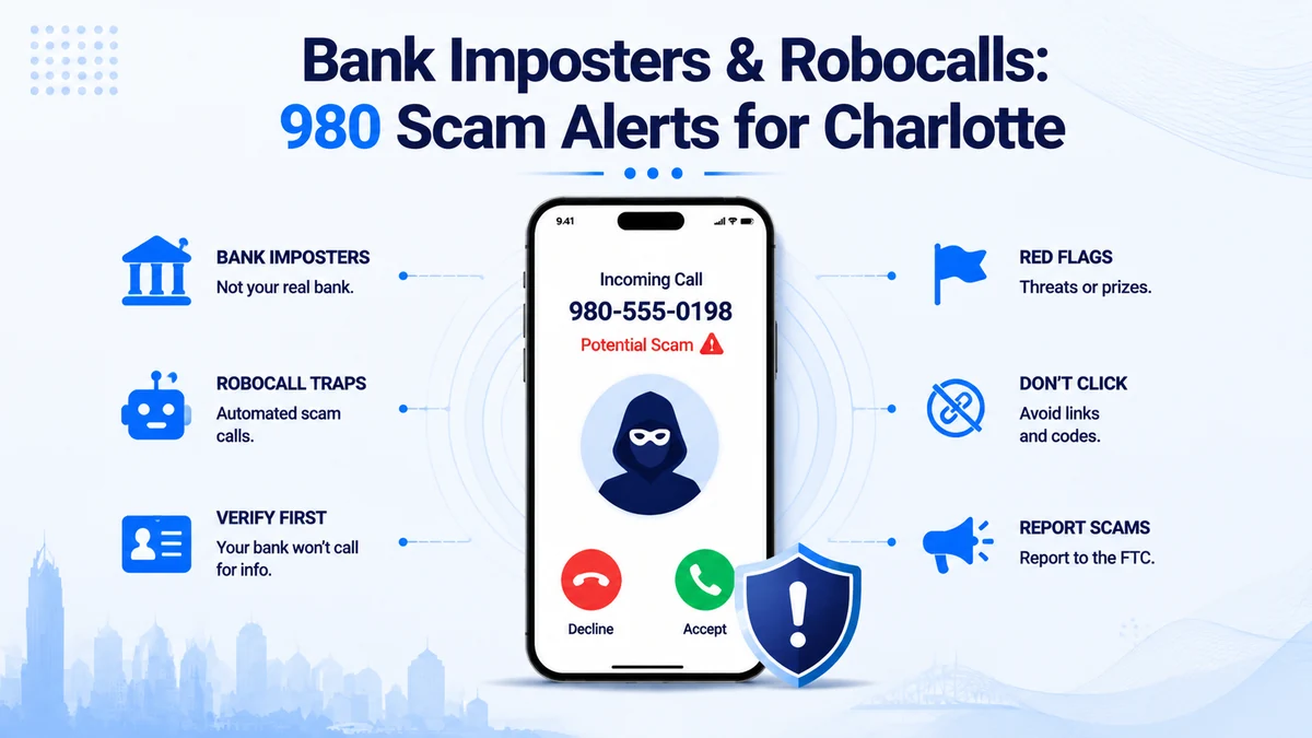 980 area code scam warning — bank imposter calls and robocall spoofing in Charlotte