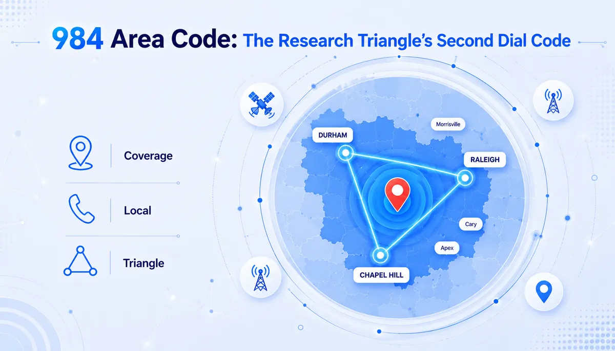 984 area code location map — Raleigh, Durham, Chapel Hill, and the Research Triangle in North Carolina