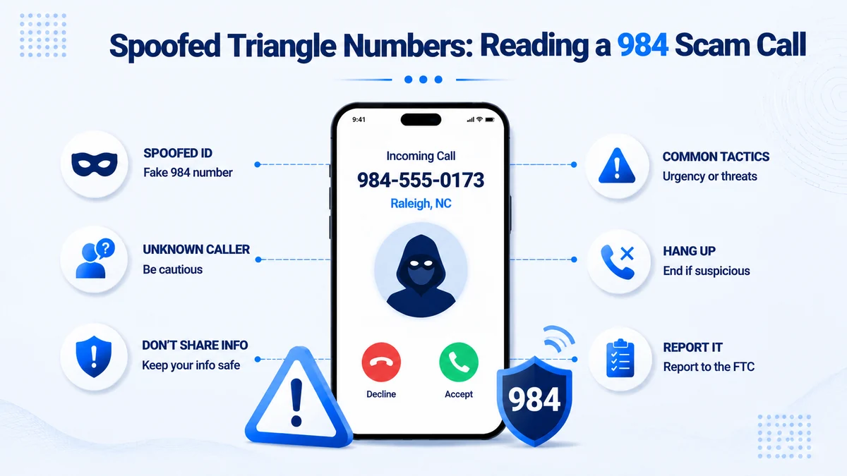 984 area code scam warning — neighbor spoofing and fake local calls in Raleigh and Durham