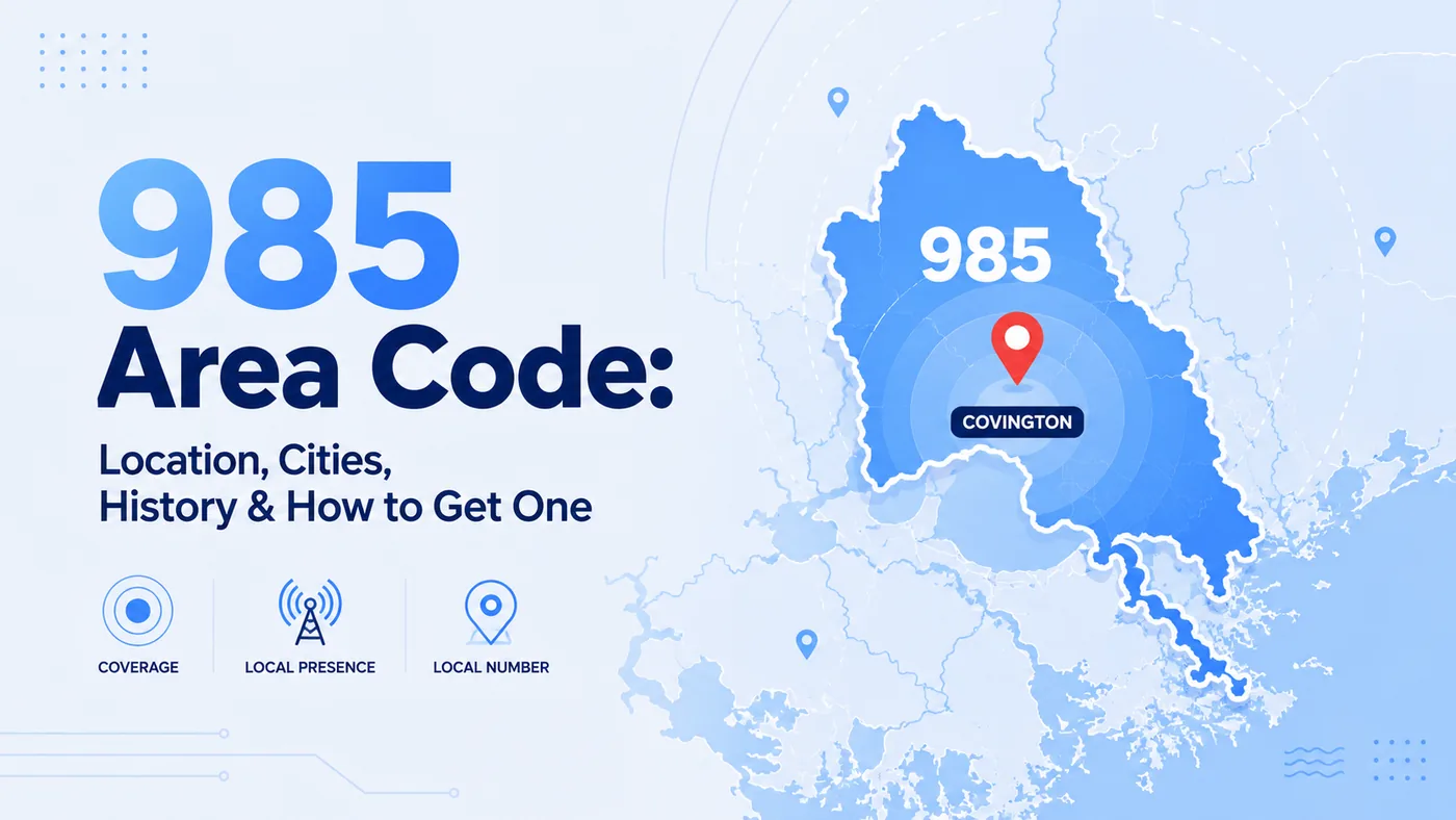 985 area code — southeastern Louisiana location map showing Houma, Thibodaux, Hammond, Slidell, Covington and Mandeville coverage