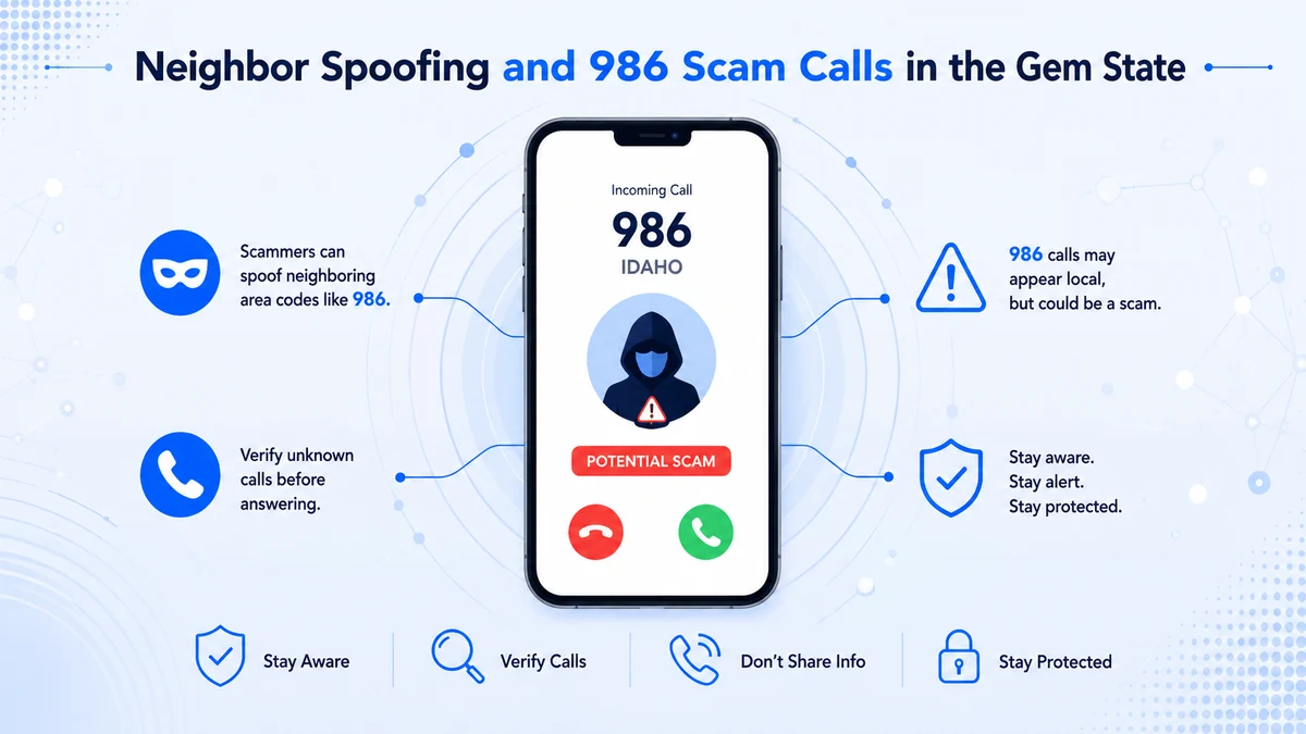 986 area code scam warning — neighbor spoofing and fake local calls targeting Idaho residents