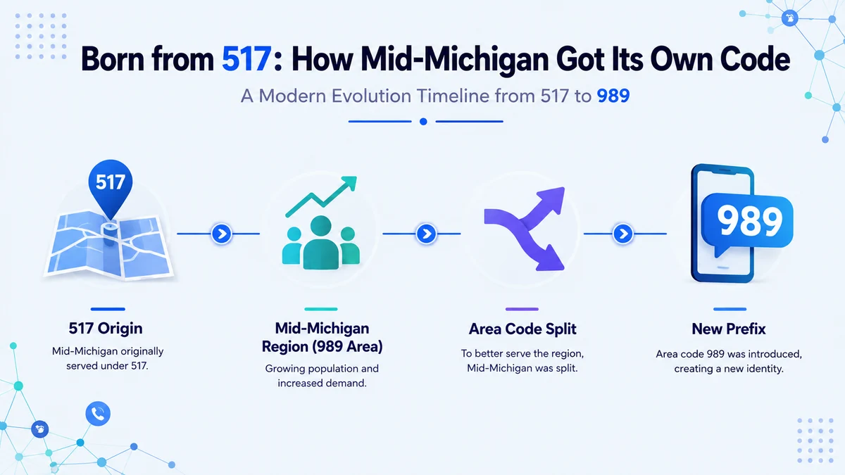 989 area code history — the 2001 split from Michigan's original 517 prefix