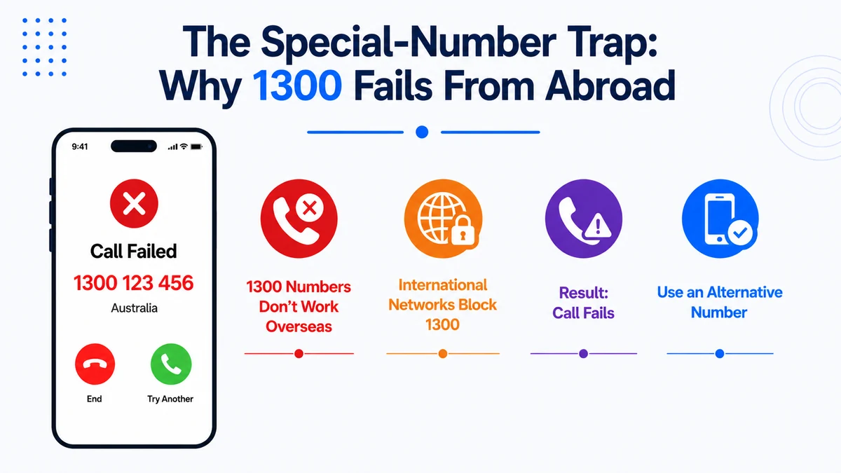 The special-number trap — why Australian 13, 1300, and 1800 numbers fail when dialed from abroad