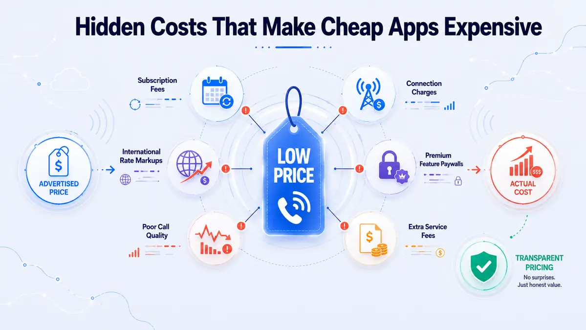 Hidden charges in cheap calling apps: connection fees, full-minute rounding and credit expiry
