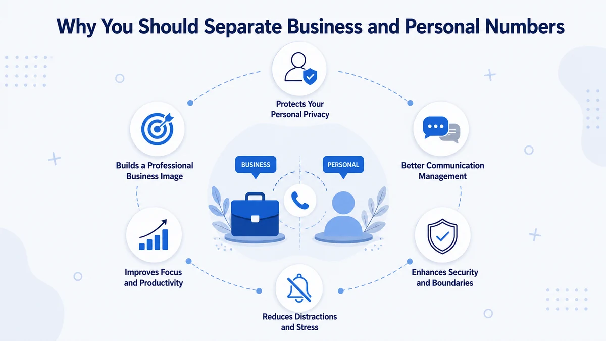 A business phone number app separating work and personal calls on one phone