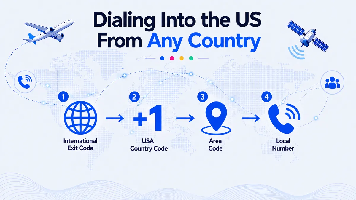 Dialing the USA country code from abroad — exit code plus 1 plus area code plus number