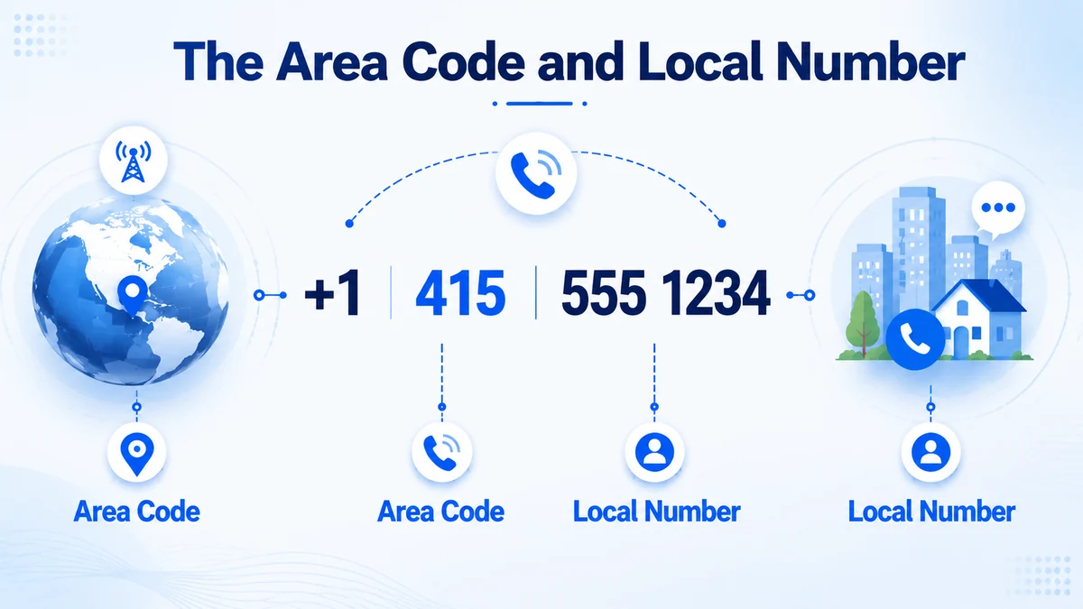 Step 3 of dialing an international number — the area code and local subscriber number