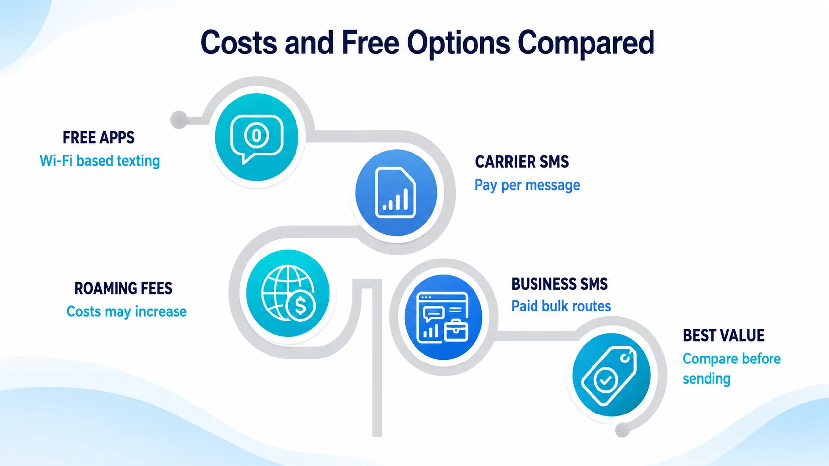 Costs and free options compared for sending an international text message