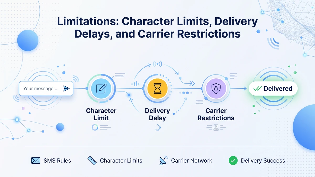 Limitations of text message delivery — character limits, delivery delays, and carrier restrictions from message send to delivered confirmation