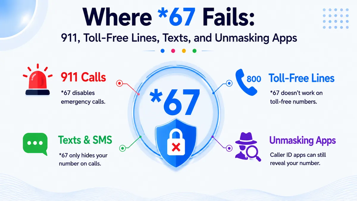 Where *67 fails — emergency services, toll-free numbers, text messages, and unmasking services