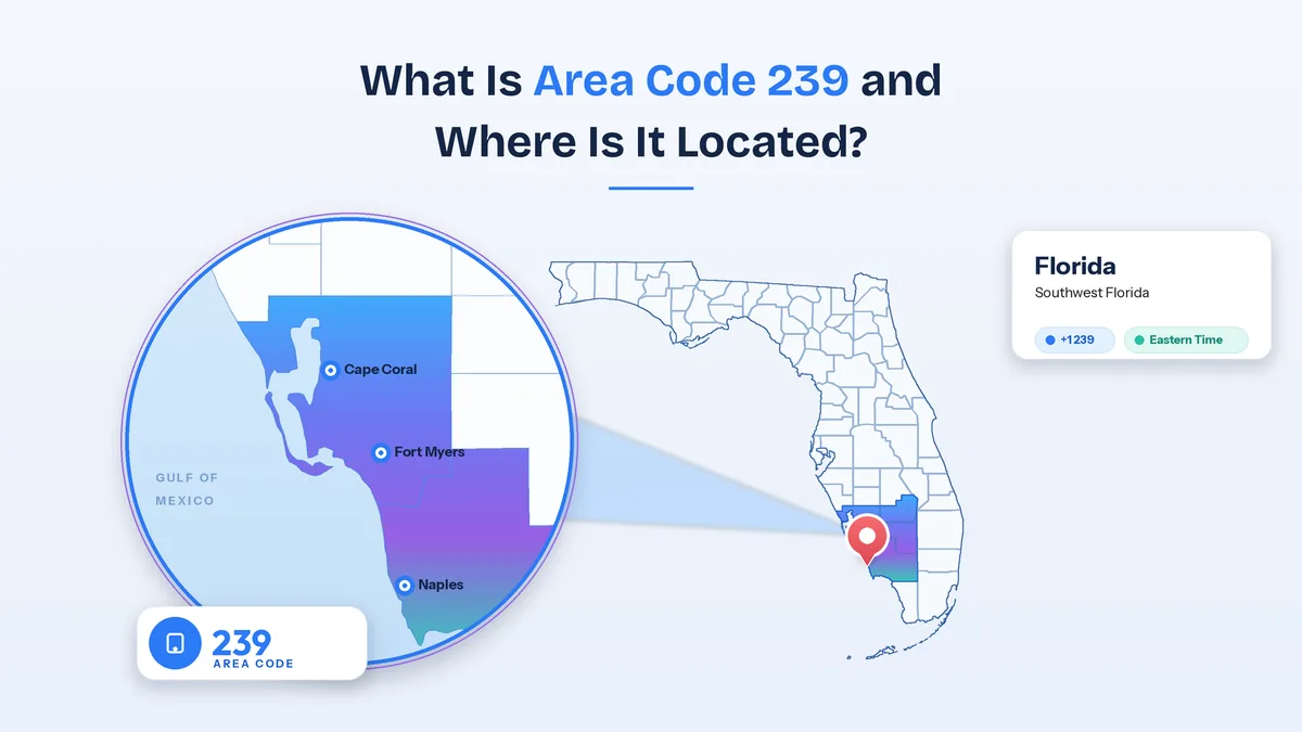 What is area code 239 and where is it located — map of Southwest Florida
