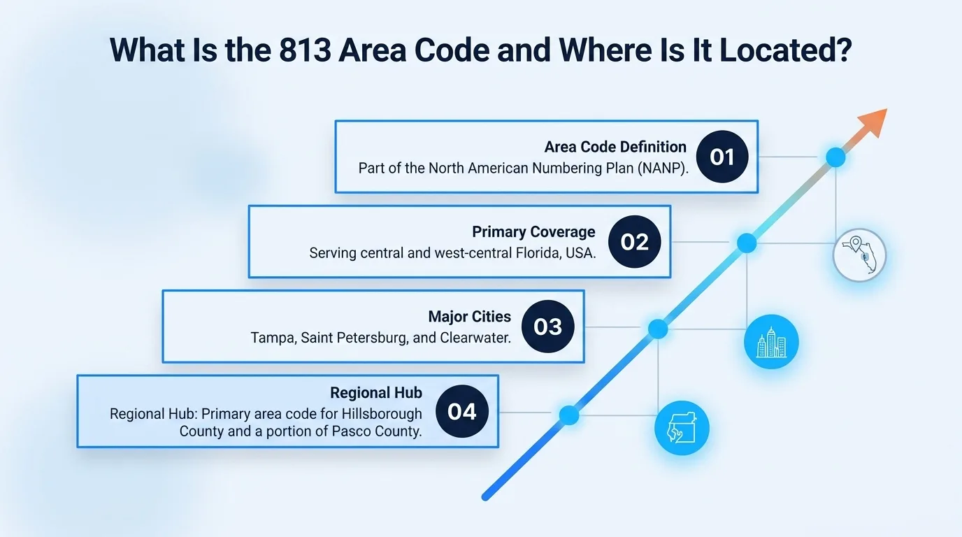 What is the 813 area code and where is it located — coverage overview