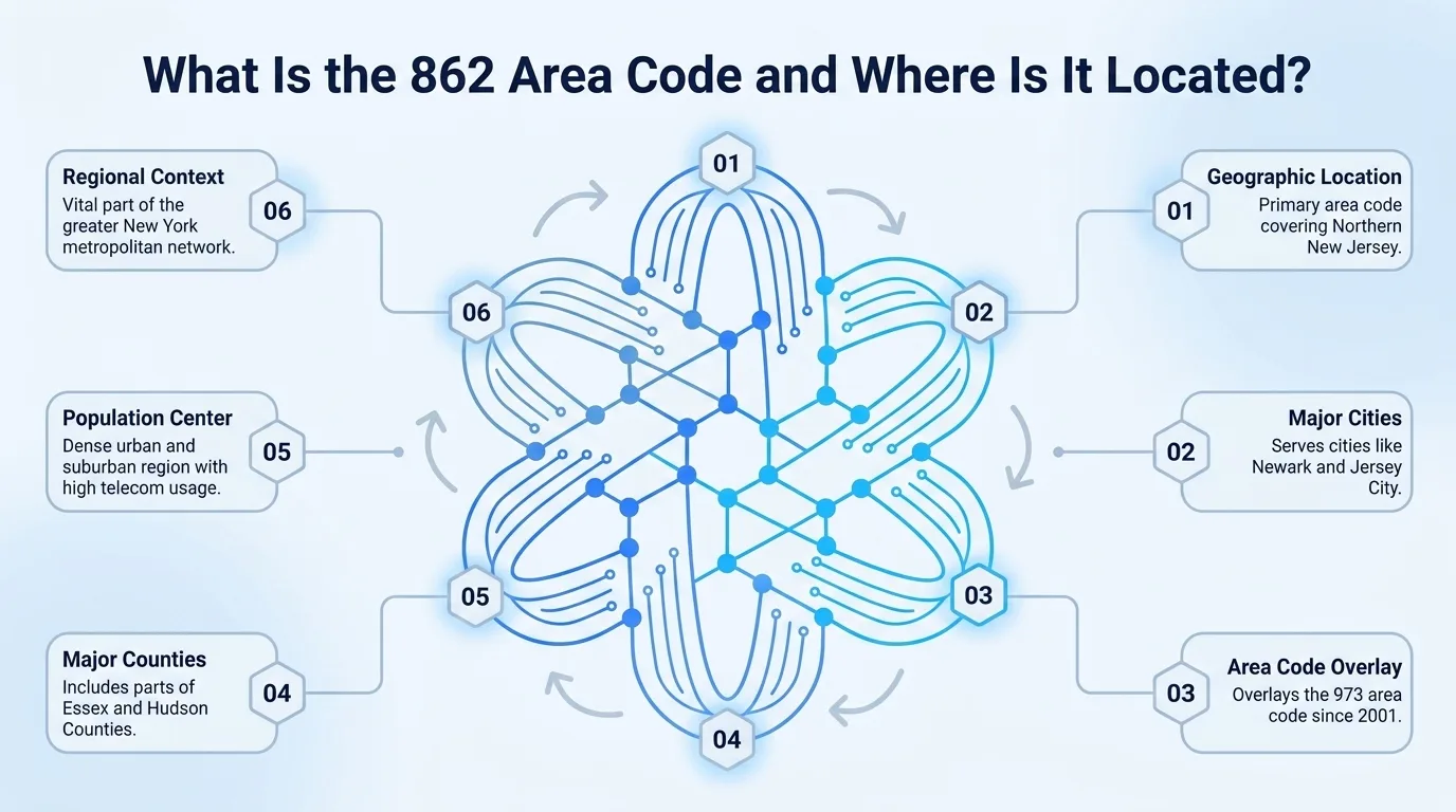 What is the 862 area code and where is it located — coverage overview
