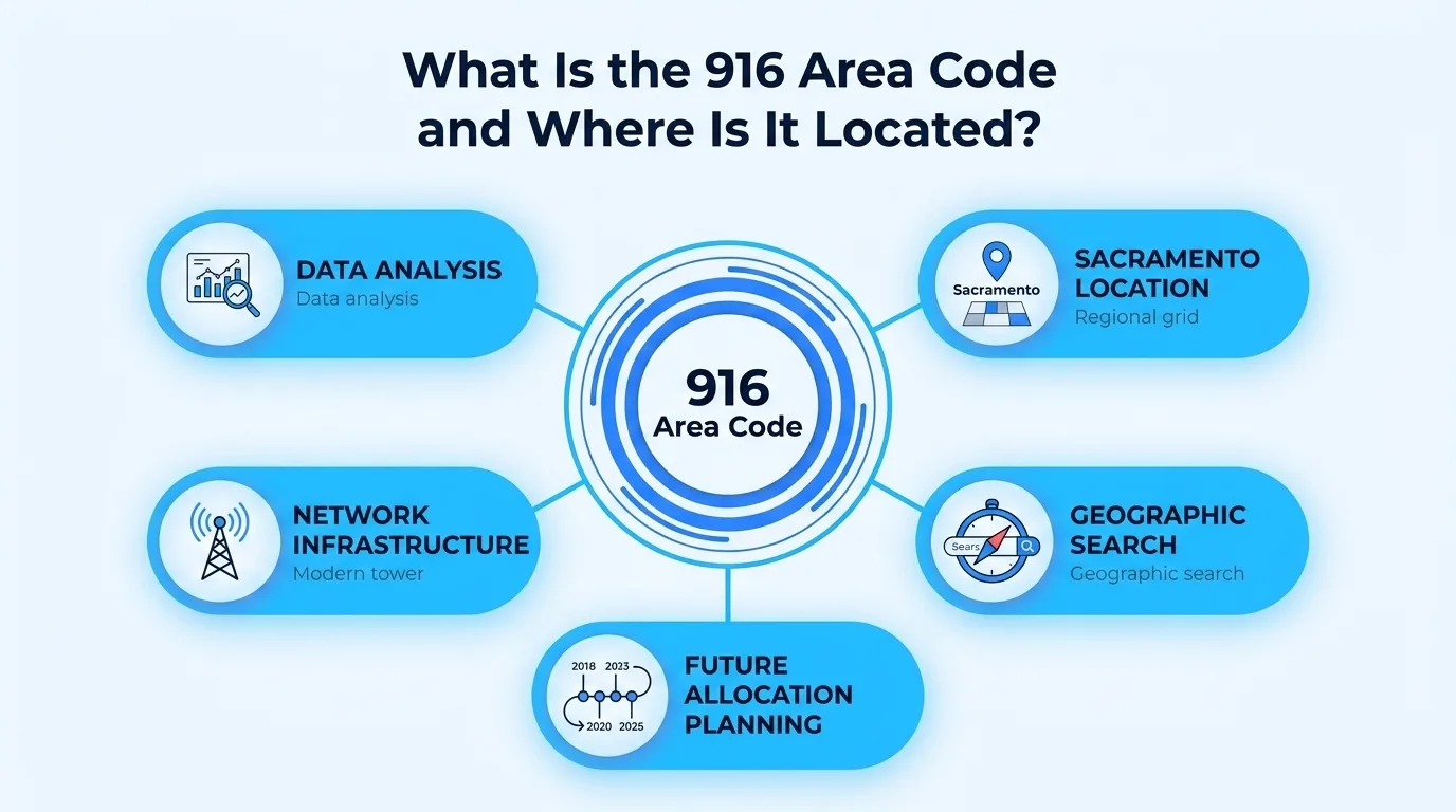 What is the 916 area code and where is it located — coverage overview