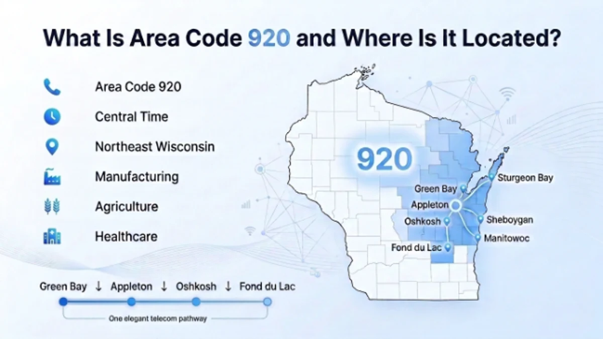 What is area code 920 and where is it located — map of northeastern Wisconsin
