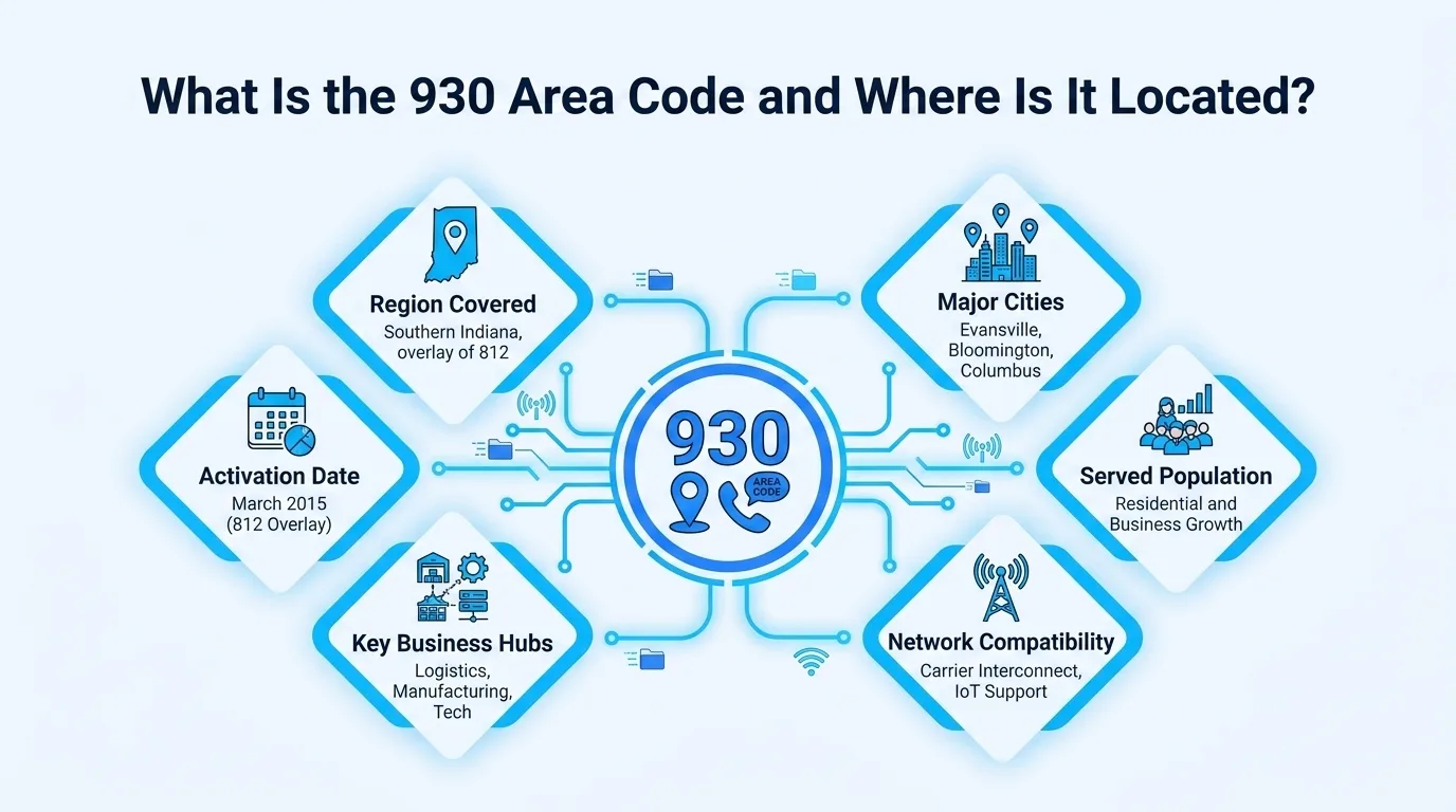 What is the 930 area code and where is it located — coverage overview