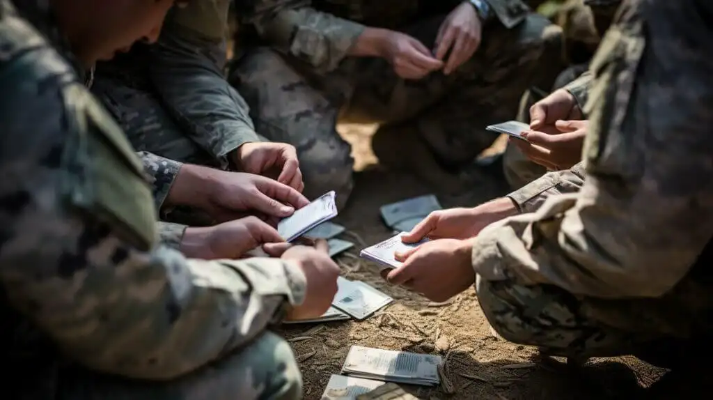 Militair personeel dat telefoonkaarten gebruikt