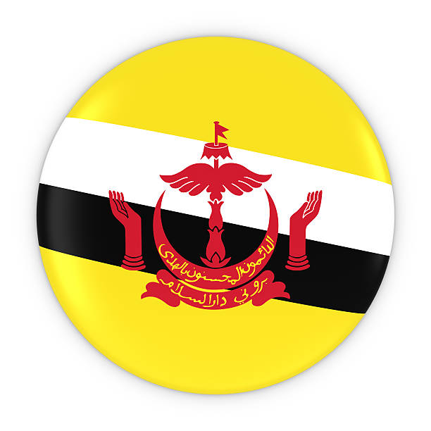 Bruneian Flag Button - Flag of Brunei Badge 3D Illustration